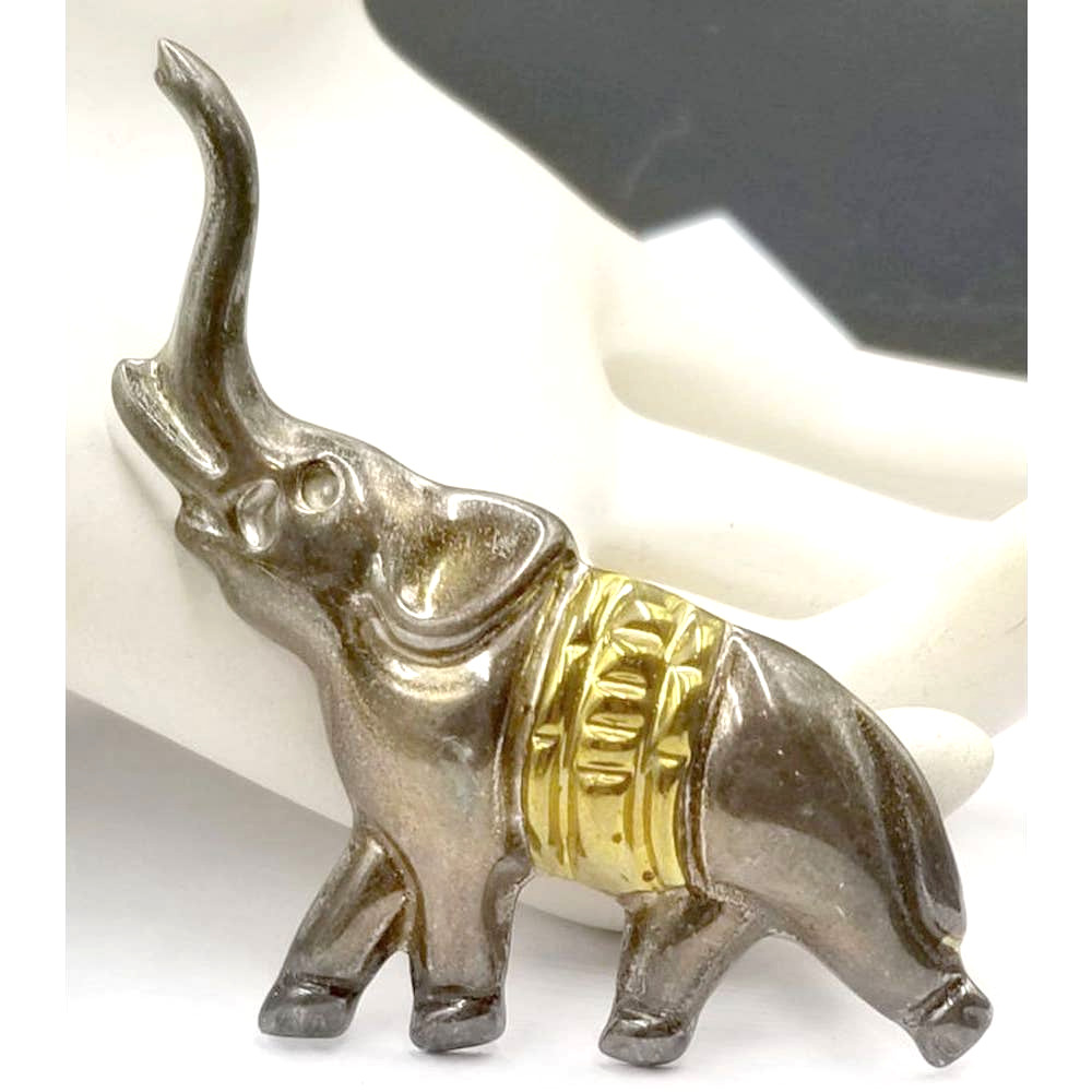 Vintage TAXCO signed Mexico Sterling Silver Lucky Elephant Brass Saddle Brooch